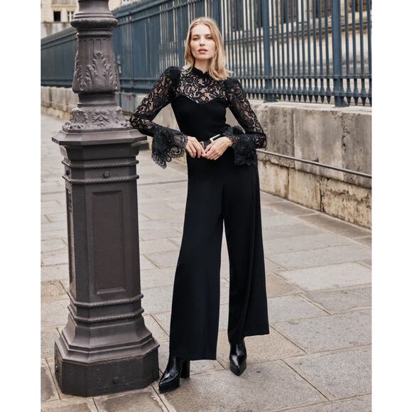 ANNE FONTAINE Morgan Pants Palazzo Dress Trousers Size 36 US 4 Black Work - Picture 1 of 12